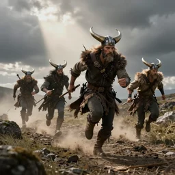 Wild Vikings running against the camera