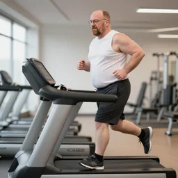 obese saul goodman running on a treadmill at the gym