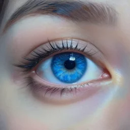 the blue abyss of a beautiful blue eye, 8 k quality, maximum detail, high quality, good study of style, depth of field, focus, painting in the style of hyperrealism