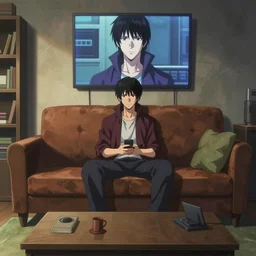 screenshot from science fiction anime anime anime couch in living room!!!!!, from the anime film ghost in the shell, from the anime film ergo proxy, trending on artstation