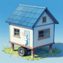 a house with rabbit tank wheel on the foundation, fine art, trending on artstation, smooth draw, sharp focus, digital art, bright colors, fine draw, no anomaly, cool style, horror.
