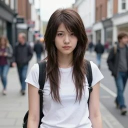 mid-2000s photograph of an emo girl at on a British high street