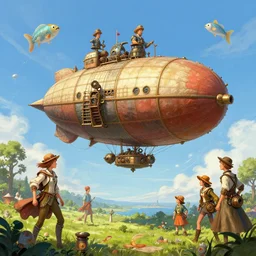 airship, sky, summer, victorian london, steampunk, nicoletta ceccoli, mark ryden, lostfish, max fleischer, hyper realistic, artstation, illustration, digital paint, matte paint, vivid colors, bright, cheerful, detailed and intricate environment