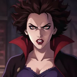 scary scarlett johansson with angry expression as vampire in afro samurai anime. dramatic lighting, anime style, pencil and ink manga drawing, centered in panel