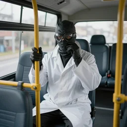 plague doctor riding in a bus