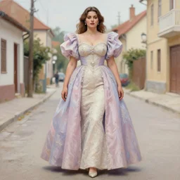 gorgeous young woman in the style of stefan kostic, standing in a township street, street fashion outfit,!! haute couture!!, full figure painting by martine johanna, artgerm, wadim kashin, pastel color palette, realistic, sharp focus, 8 k high definition, insanely detailed, intricate, elegant, 2 4 mm lens