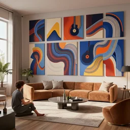rendered in blender people in beautiful room, music abstract, photo collage, high resolution, unreal 6, breathtaking detailed, by cornell joseph