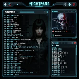 GUI for a program that shows you nightmares, cyberpunk, horror, System Shock 2, Shin Megami Tensei, Deus Ex