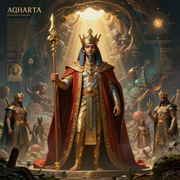 a majestic photograph of the king of agharta, land of advanced races, giant, hollow earth infographic, illustrations, dynamic lighting, digital art, fantastically beautiful, illustration, aesthetically inspired by leonardo da vinci, trending on artstation, art by hieronymus bosch, albrecht durer 8 k, upscale