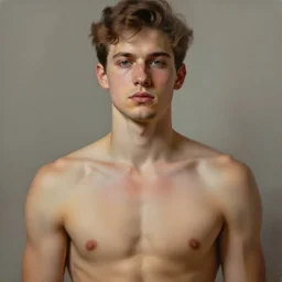 a beautiful painting of a  barechested man, upper body and face, trending on artstation