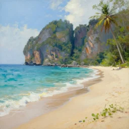 a beautiful thailand coastline, majestic beaches, oil painting, by greg rutkowski
