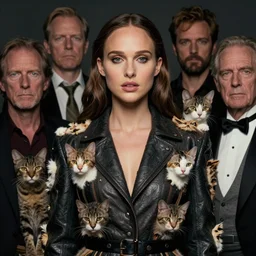 beautiful fantasy character portrait, natalie portman, wearing cats as a jacket, ultra realistic, dramatic lighting, highly detailed by peter mohrbacher, hajime sorayama, wayne barlowe, boris vallejo, aaron horkey, gaston bussiere, craig mullins