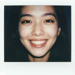 eyes peering from inside mouth. portrait of a smiling woman with zero teeth. hq photo, surreal, harsh lighting. polaroid type 6 0 0. fear. unnerving. menacing. supernatural