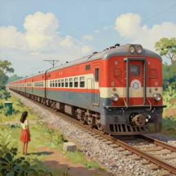 a beautiful painting of a train traveling in india by greg rutkowsk and adonna khare, wes anderson, trending on artstation