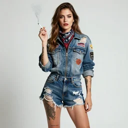 anne winters as a wanderer with tattooed arms and legs wearing a scratched and partially ripped aviator outfit full of patches, sometimes wearing a scarf, smoking a cigarette, wearing a band aid on her nose, character sheet, details, props, concept design, contrast, hot toys, kim jung gi, greg rutkowski, zabrocki, karlkka, jayison devadas, trending on artstation, 8 k, ultra wide angle, pincushion lens effect