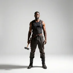 graceful blacksmith with hammer, cinematic studio photo, full body, standing, isolated on a pure white background, centered, whole figure in frame, sharp focus, studio lighting