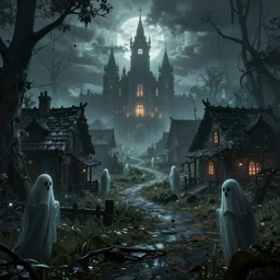 haunted village full of ghosts, fantasy apocalypse, digital art, unreal engine 5, 4 k,
