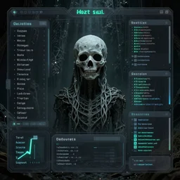 Futuristic and esoteric GUI for a database of lost souls