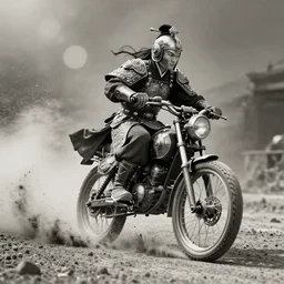 old vintage  photo of  Chinese ancient warrior  on the steam punk one wheels,  extreme sports photography , dynamic photography, high speed,dirt and grawel flying in the spot,  lens flares, dust in the air, moody lighting, intricate, elegant, highly detailed, centered, smooth, sharp focus,  sports photography, old photo, black and white, sepia, cinematic lighting, cinematic angle,  national geographic