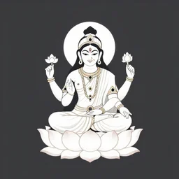 indian goddess lakshmi with 4 arms, sitting on a lotus in a minimalistic style