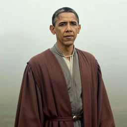 A vintage photo of Barack Obama wearing Jedi robes, foggy, portrait