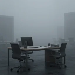 office, gloomy and foggy atmosphere, octane render, rembrandt, cgsociety, artstation trending, horror scene, highly detailded