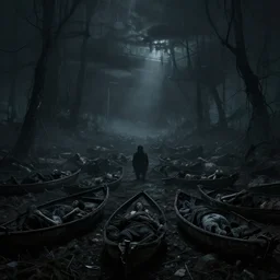 endless apocalyptic abyss of human sorrow full of shadowy sculls