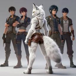 wide angle beautiful full body portrait of a strong female anthropomorphic anthro lynx fursona wearing a steampunk leather shorts. from behind, character design by disney, anime, manga, charlie bowater, ross tran, artgerm, and makoto shinkai, detailed, soft lighting, rendered in octane, white fur, white face, lynx facial features