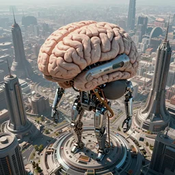 cult of technology, rutger hauer, scifi, machines, artificial intelligence!!, ultra realistic, highly detailed, brain in a vat!!, futuristic landscape, industrial, city, utopian architecture, birds eye view, atmosphere, masterpiece, epic lighting, bright, cinematic, art by jan urschel and neil blevins