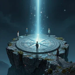 a mysterious star watching compass stone platform on the cliff of genesis emits mysterious light. wonders, mysteries, simple by victo ngai, kilian eng and jake parker, anton fadeev, 2 d