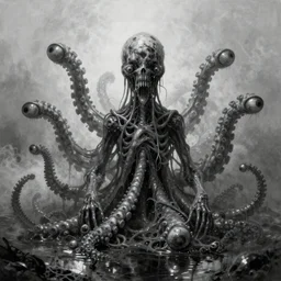 ultra realist wide shot soft painting of slimy tentacles covered with eyes, so scary one glance is enough to drive a man insane, very intricate details, ultra dense fog, golden ratio, volumetric black and white lighting, reflections, refractions, symmetry accurate anatomy features, unreal render