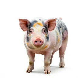 colorful pig, high detail photograph, full body, isolated on a pure white background, centered, entire subject in frame, sharp focus, soft studio lighting