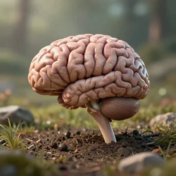 a landscape of brain and brainstems planted in the ground, beautiful, trending on artstation, 4k, hyperrealistic, focused, extreme details, unreal engine 5, cinematic, masterpiece, high resolution, detailed