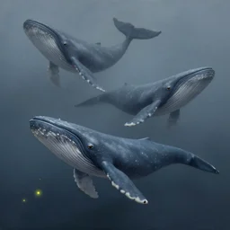 a storybook illustration of space whales, fireflies, quiet night foggy scene painted by Edward Hopper masterpiece, intricate, elegant, fantasy, highly detailed, digital painting, concept art, sharp focus, artstation