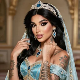 princess jasmine as an instagram influencer, tattoos, photorealism, high detail,