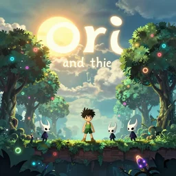 game assets ,Ori and the blind forest, SOTN, wonder boy, dead cells, hollow knight Portrait of a trees side scrolling, Very Cloudy Sky, Sun, Neon Lights, Subject in Middle, Rule of Thirds, 4K, Retrofuturism, Studio Ghibli, Simon Stålenhag