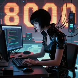dark cyberpunk man coding, a lot of cables around, by ayami kojima, by francis bacon, smooth shading, by amano, by karol bak, greg hildebrandt, by mark brooks, by chris foss, by alex grey, 8 0's sci - fi, retro, wrapped thermal background