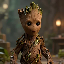 movie still of groot as a cat, 4 k, bokeh, dramatic lighting