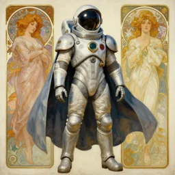 knights templar in a space suit with cape and ring, futurism, character design, painting by gaston bussiere, greg rutkowski, artgerm, alphonse mucha, trending on artstation