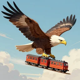 a giant eagle flying off carrying a toy train, digital art by greg rutkowski