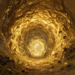 a tunnel towards dreamy land ,concept art trending on artstation, golden rule, magical world ,