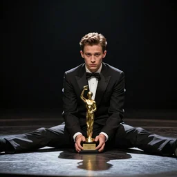 cinematic still, young Jean Claude Vandamme doing the splits, dramatic lighting ,award winning,