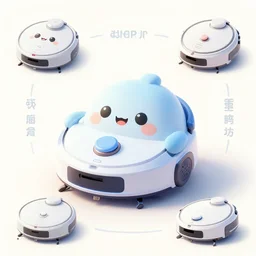 concept sheet of chimera cute vacuum cleaner character, for kids assisting a concept machine, black background, big eyes, big eyes, simple smooth shapes and forms, assisting a concept machine, family friendly, digital painting, alejandro alvarez alena aenami, by carel willink and gregory crewdson, by thomas kinkade