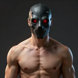 glowwave portrait of muscular man with red eyes and a plague mask, au naturel, hyper detailed, digital art, trending in artstation, cinematic lighting, studio quality, smooth render, unreal engine 5 rendered, octane rendered, art style by klimt and nixeu and ian sprigger and wlop and krenz cushart.