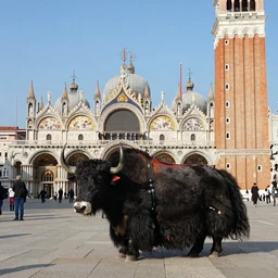 photo of a yak at St. Marco square in Venice, 50mm, beautiful photo