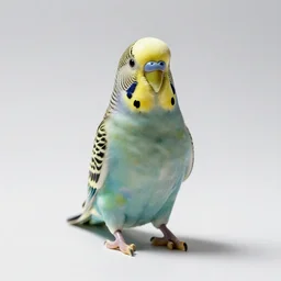 porcelain figurine budgie, professional studio photo, full body, isolated on a pure white background, centered, entire subject in frame, sharp focus, soft studio lighting