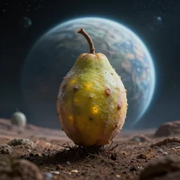 photorealistic image of an alien fruit growing out of the ground on an alien planet, designed by hr giger, global illumination, atmospheric lighting, sci fi setting.