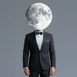 a man in a tuxedo with a full moon on his head, an ambient occlusion render by Igor Morski, featured on cgsociety, pop surrealism, rendered in cinema4d, rendered in unreal engine, octane render