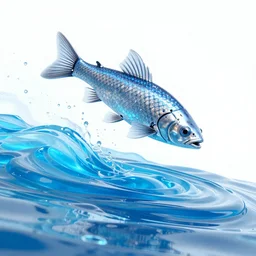 Cybernetic fish jumping out of a river of fluorescent blue battery acid in a cyberpunk city, digital art, vibrant color palette