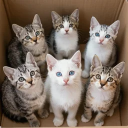 a photograph a group of kittens staring at the camera